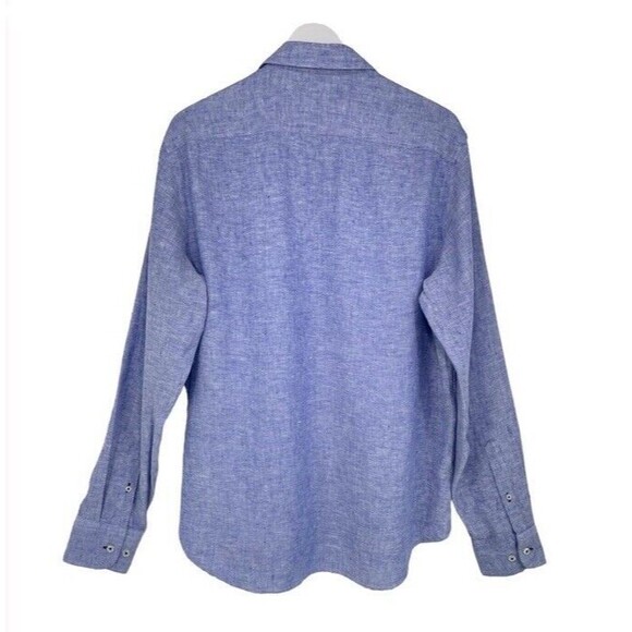 Untuck it Vin Santo Shirt Wrinkle-Resistant Slim Fit Linen Blue Relax Large EUC - Picture 2 of 9